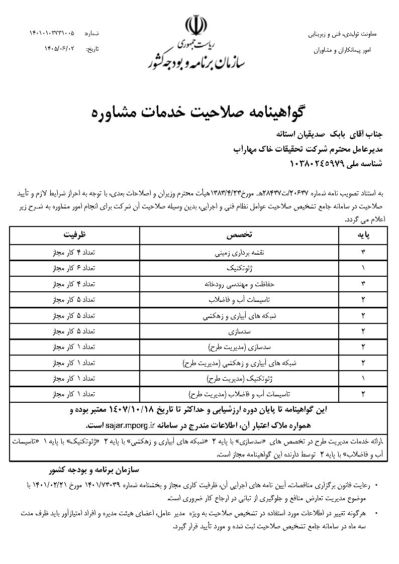 گواهینامه صلاحیت خدمات مشاوره